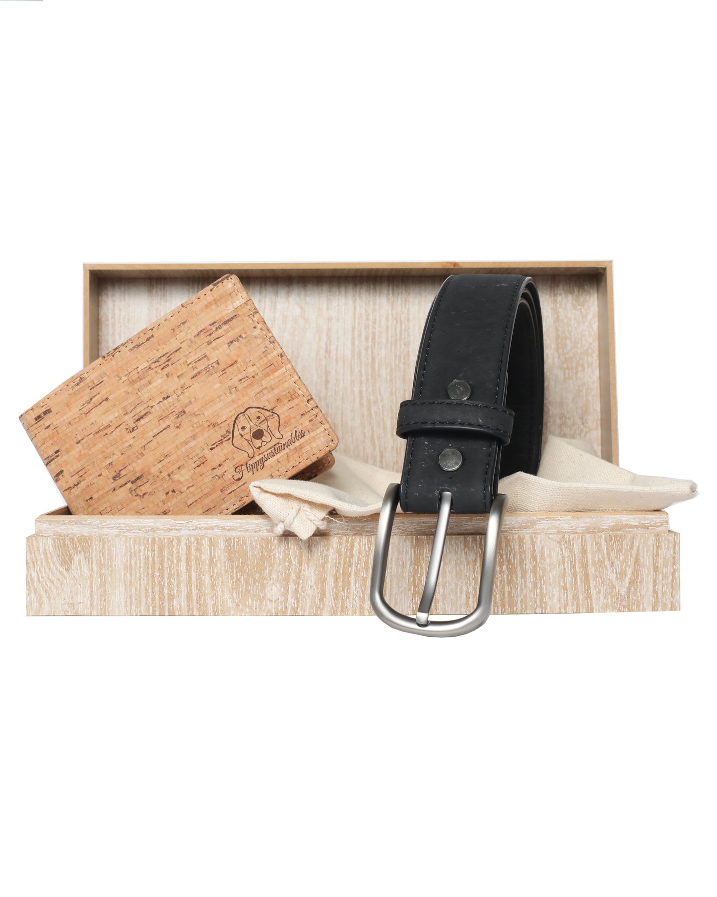 Gift Box Men's: Black Belt and Beige Wallet