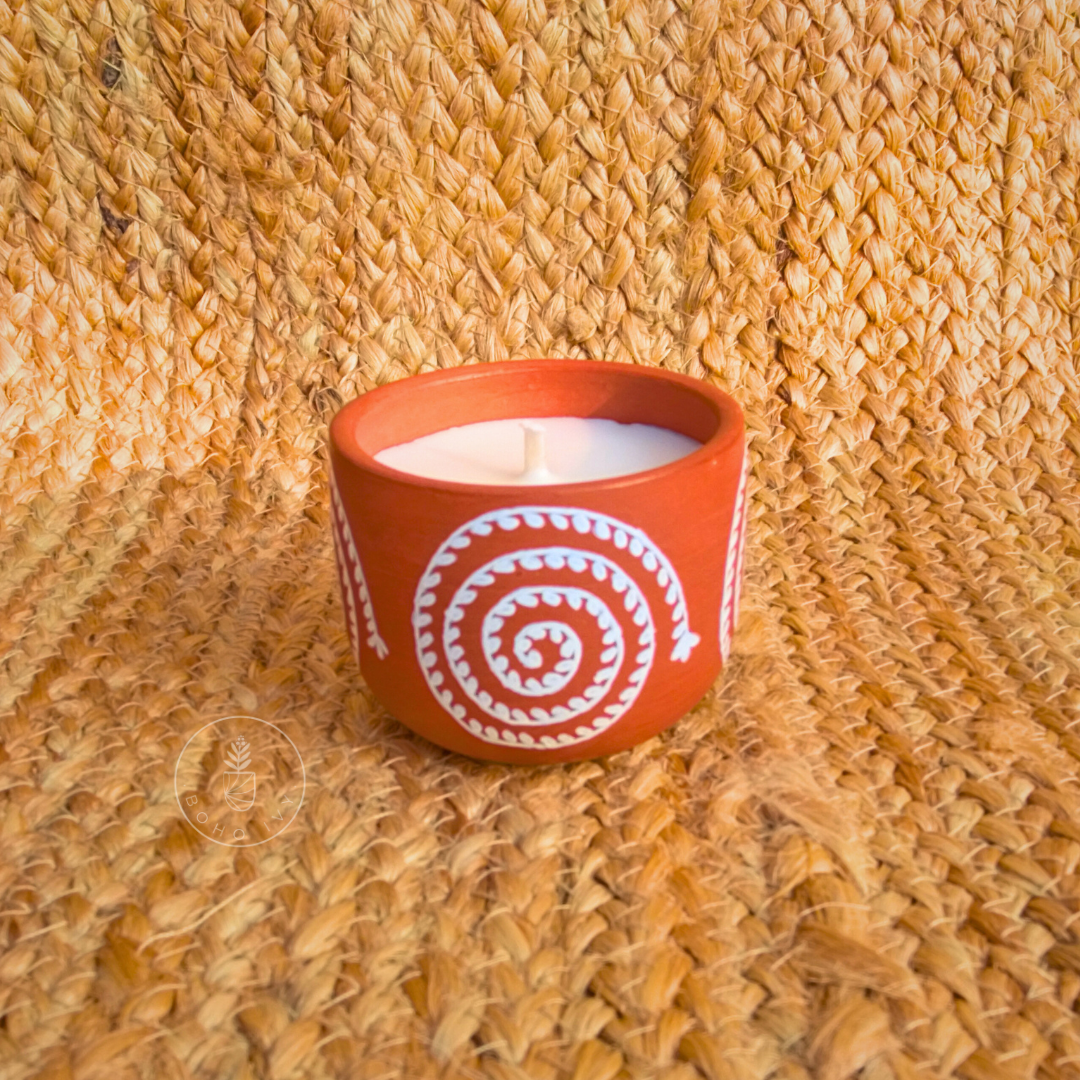 Hand Painted Terracotta Soy Wax Candle- Spiral
