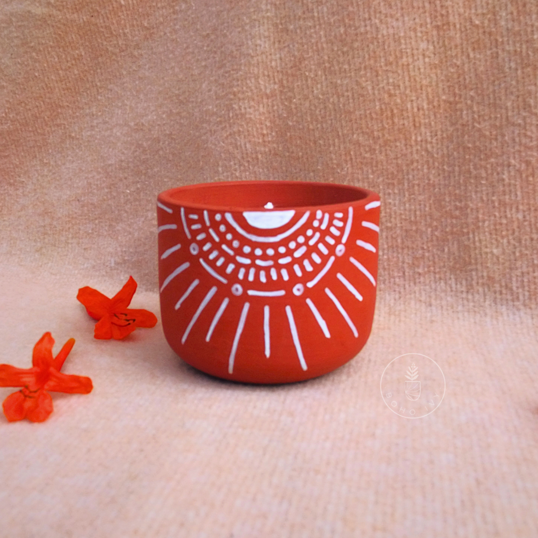 Hand Painted Terracotta Soy Wax Candle - Sun