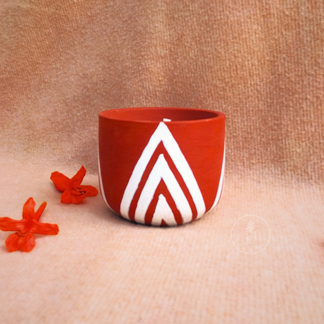 Hand Painted Terracotta Soy Wax Candle - Waves