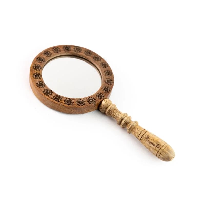 Wooden Engraved Home Decorative Handheld Mirror