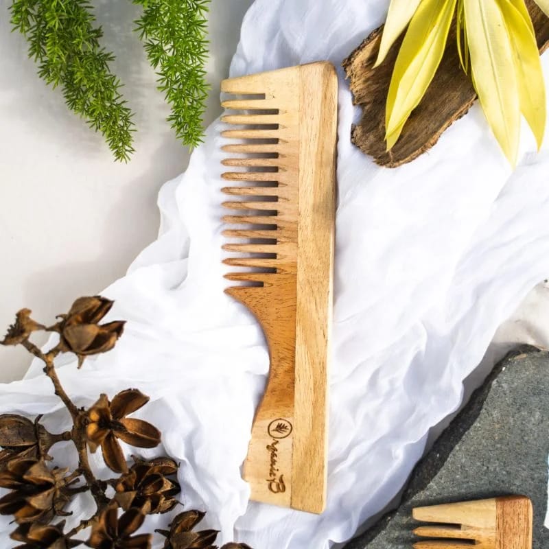 Neem Wood Wide Teeth Handle Comb
