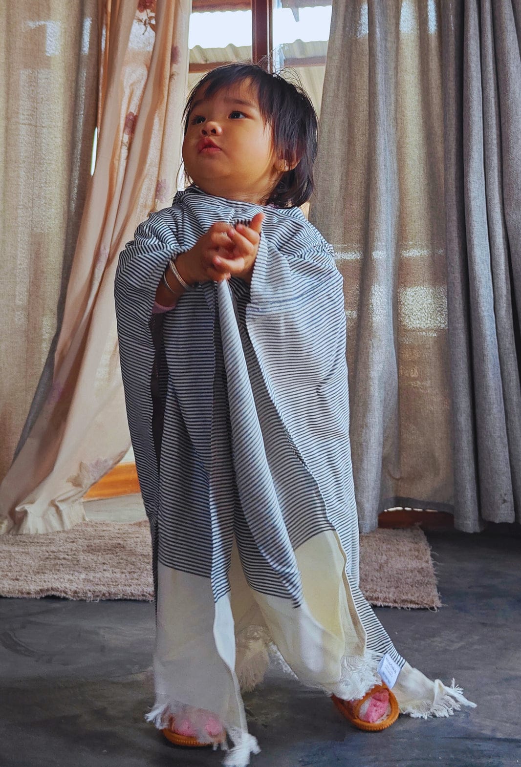 Thin Bamboo Baby Poncho - Indigo Stripper