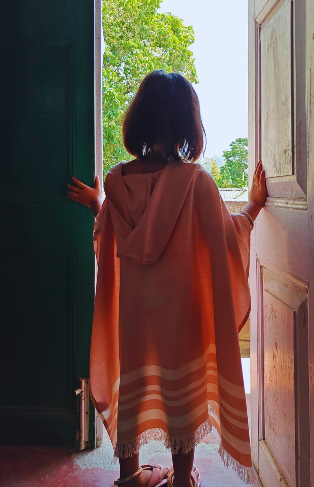 Thin Bamboo Baby Poncho- Pink Salt