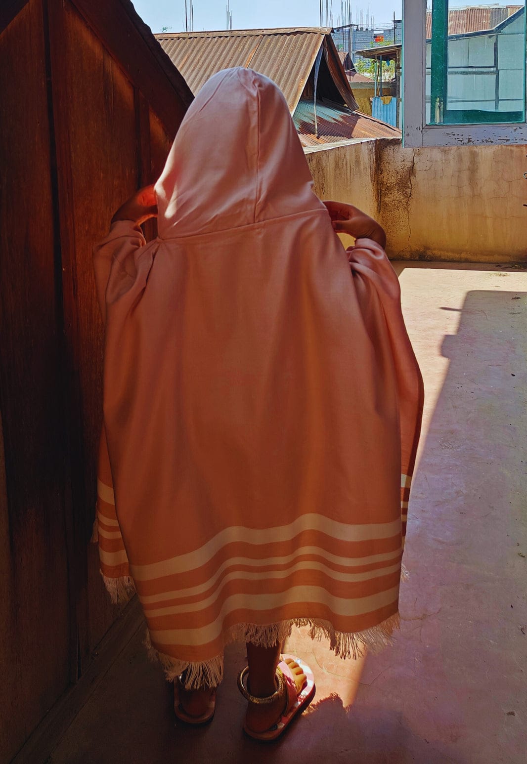 Thin Bamboo Baby Poncho- Pink Salt