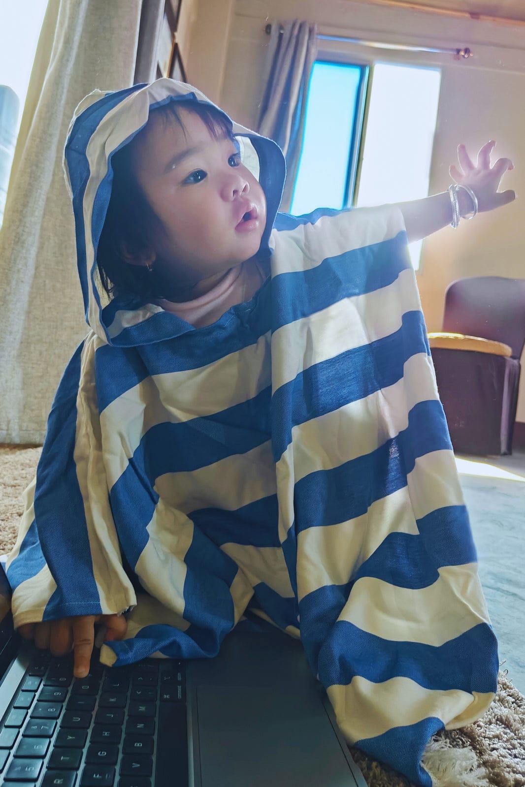 Thin Bamboo Baby Poncho- Vacation Blue