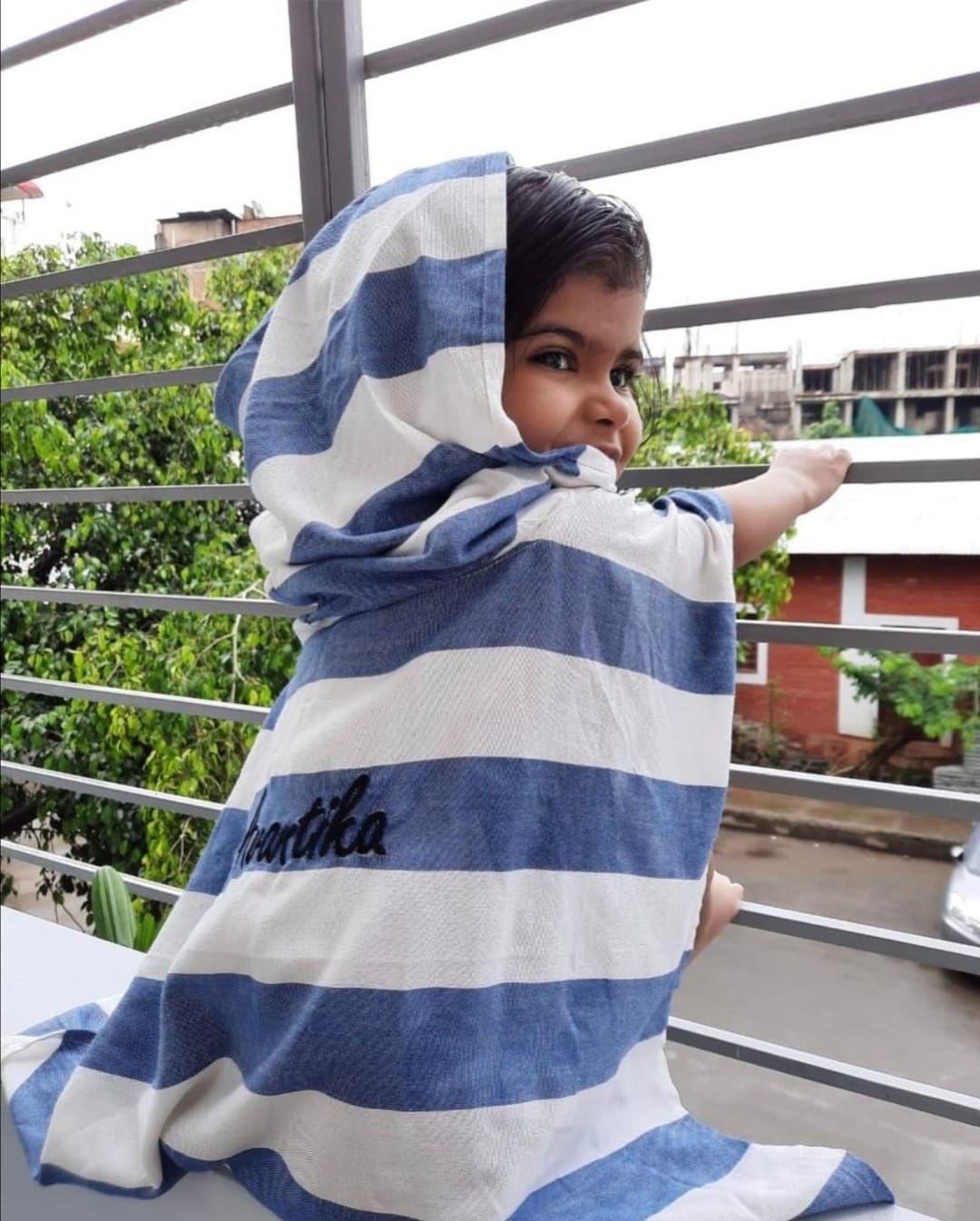 Thin Bamboo Baby Poncho- Vacation Blue