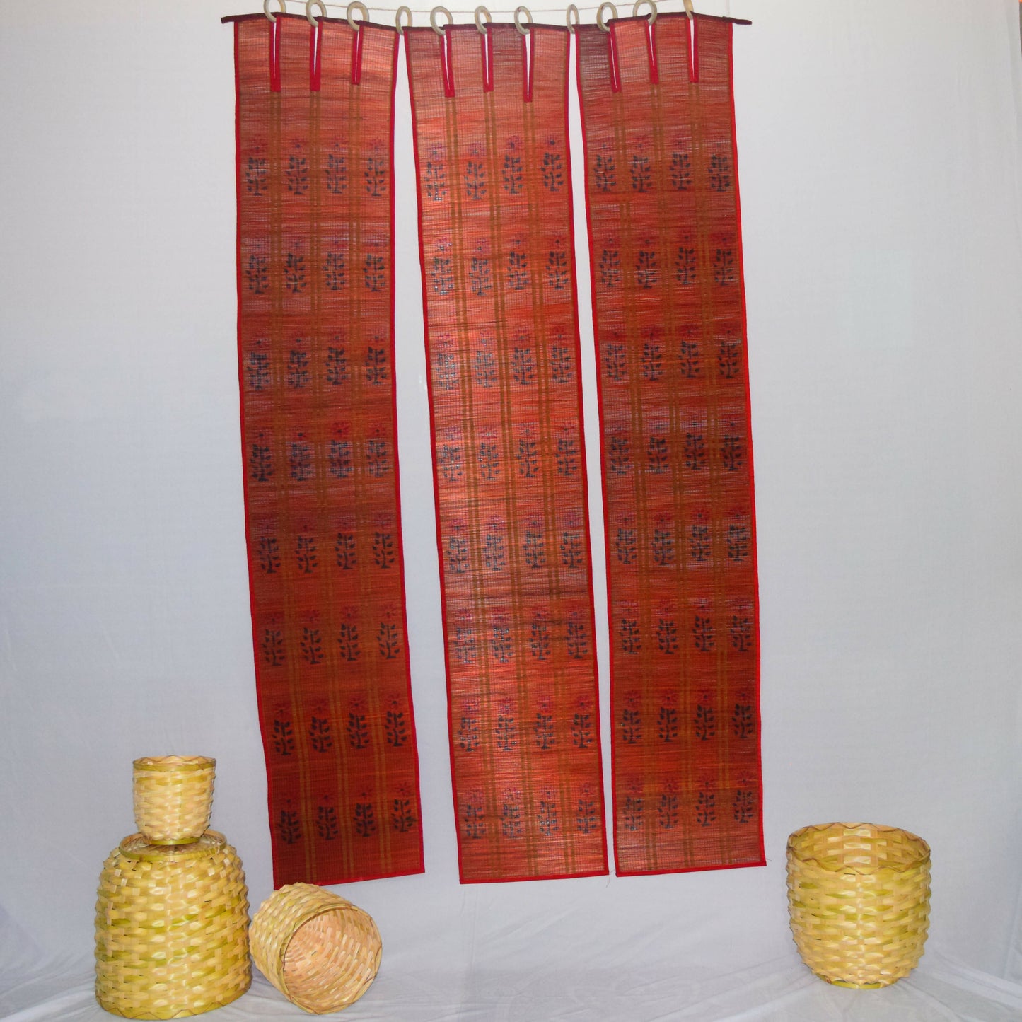 3 PANEL BAMBOO CURTAINS MAROON