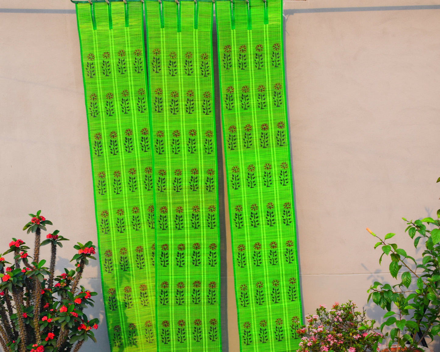 3 PANEL BAMBOO CURTAINS GREEN
