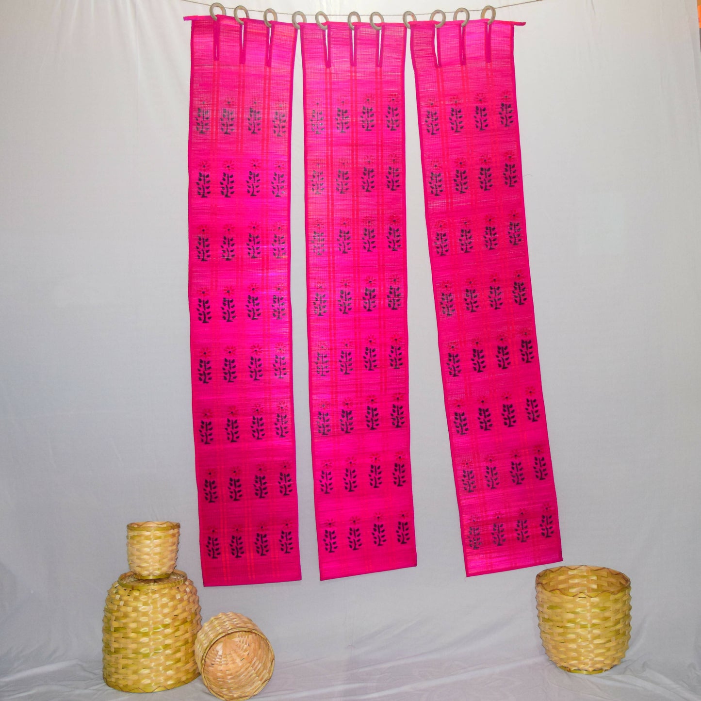 3 PANEL BAMBOO CURTAINS PINK