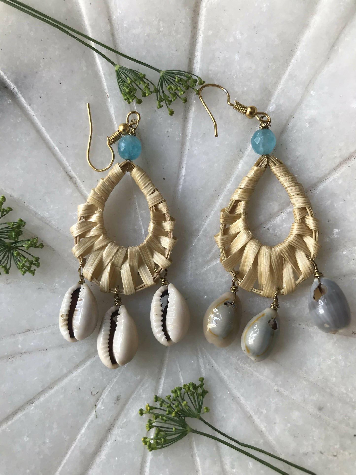 Bamboo Drop Sea Shells Earrings