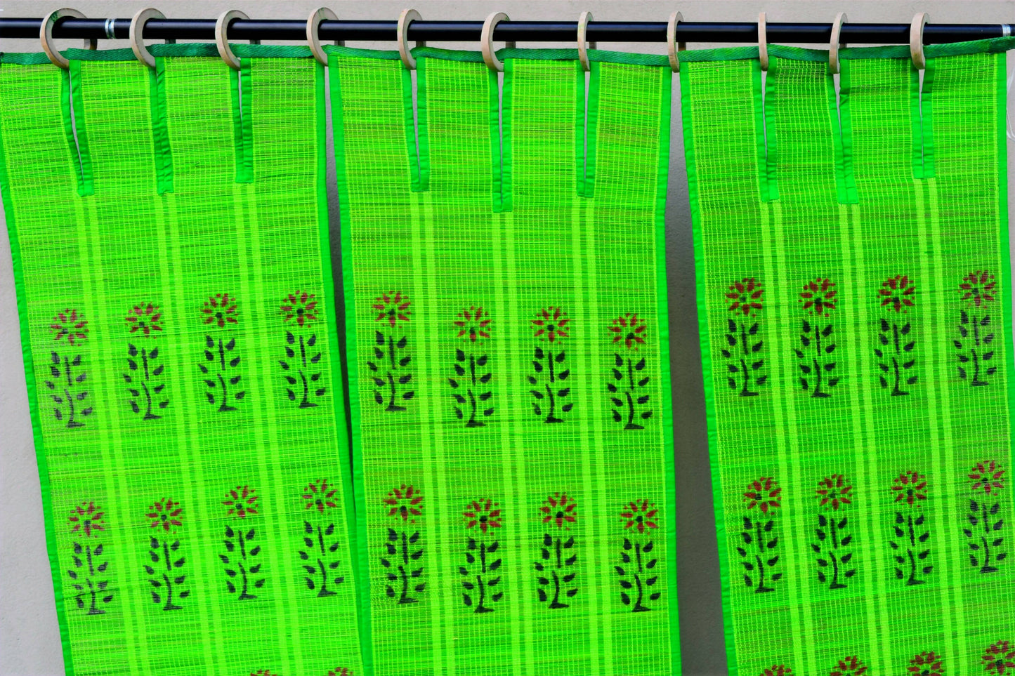 3 PANEL BAMBOO CURTAINS GREEN