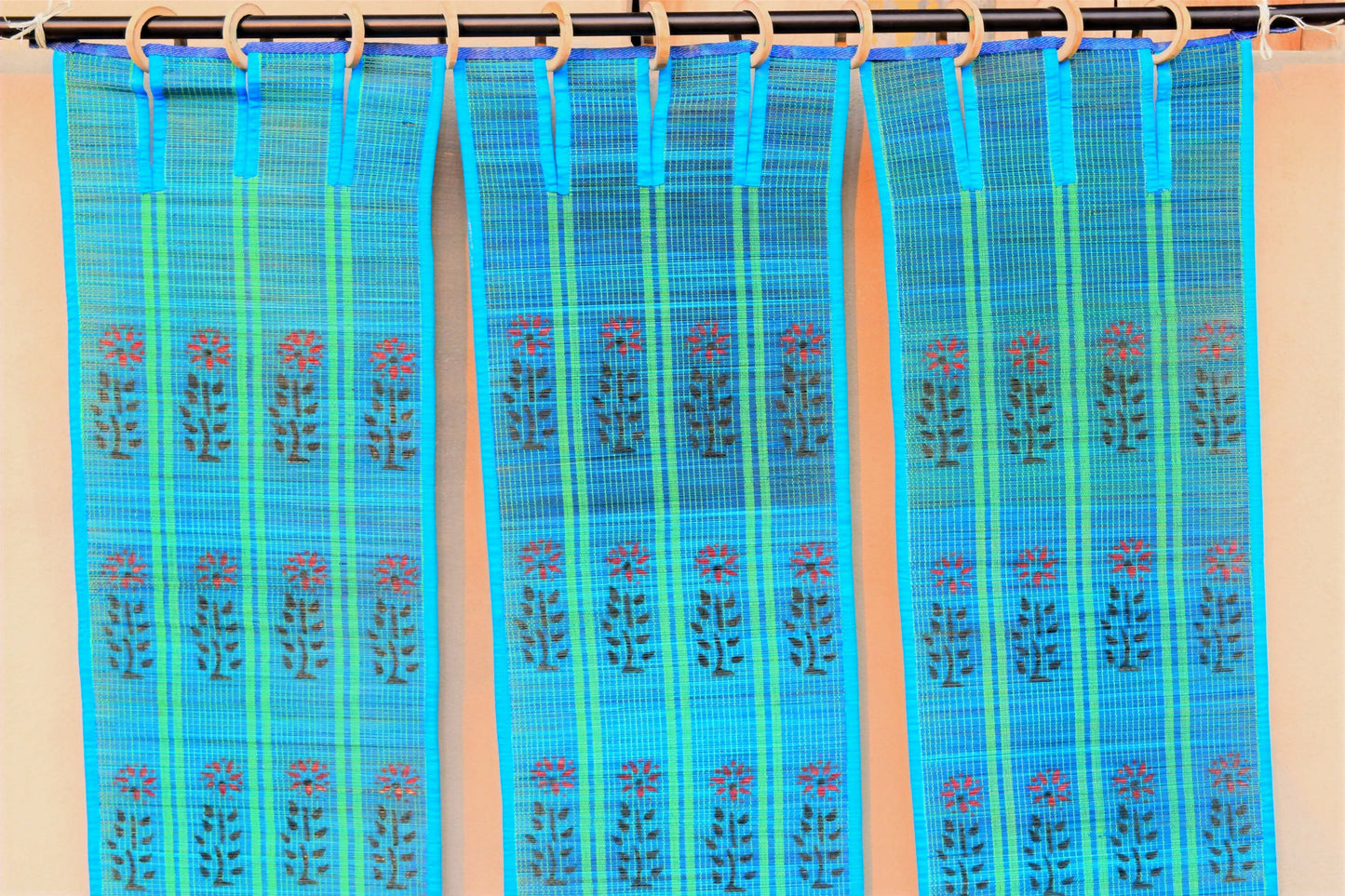 3 PANEL BAMBOO CURTAINS BLUE