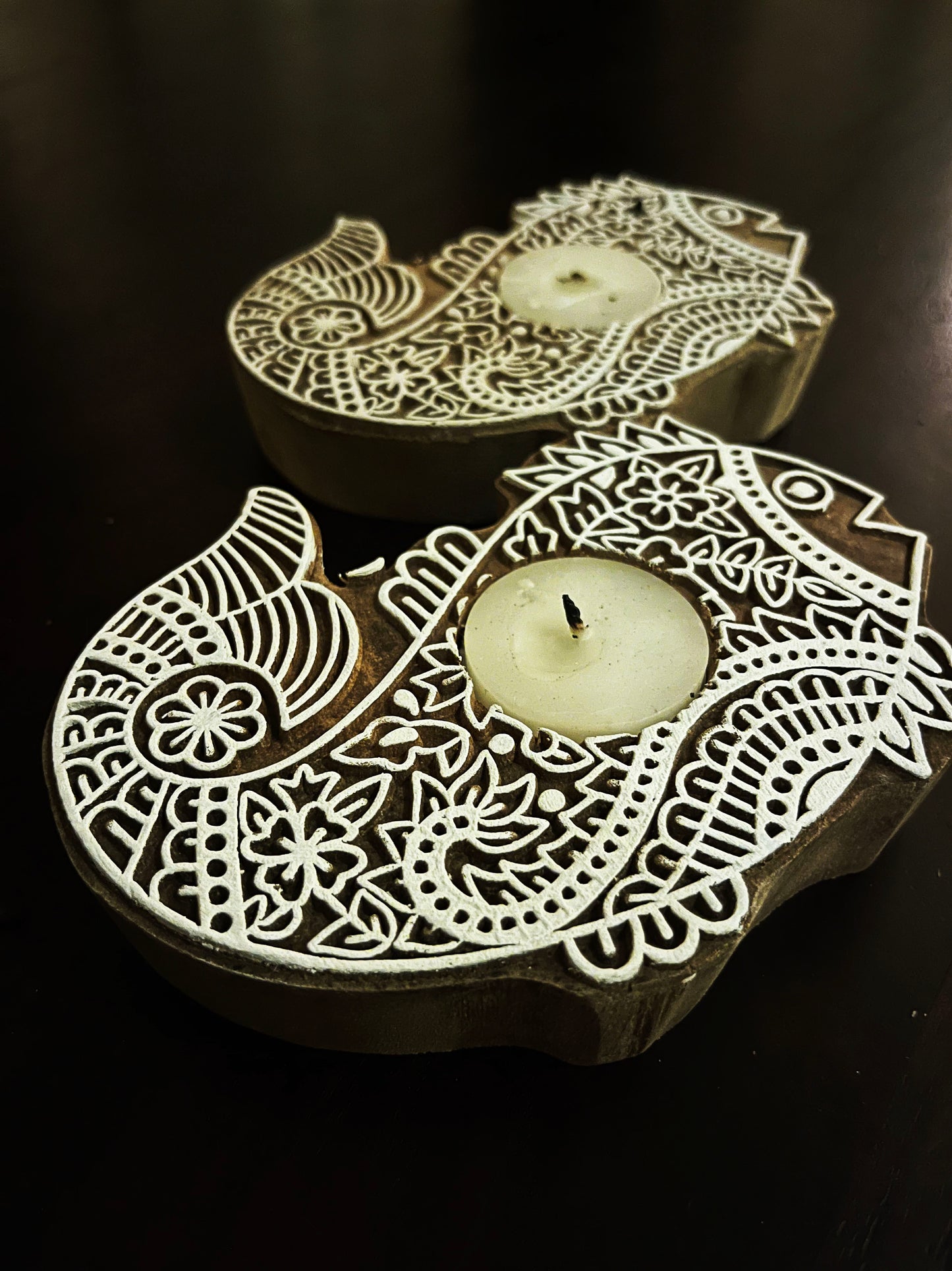 Handcrafted Wooden Diya - Fish design (Set of 2)