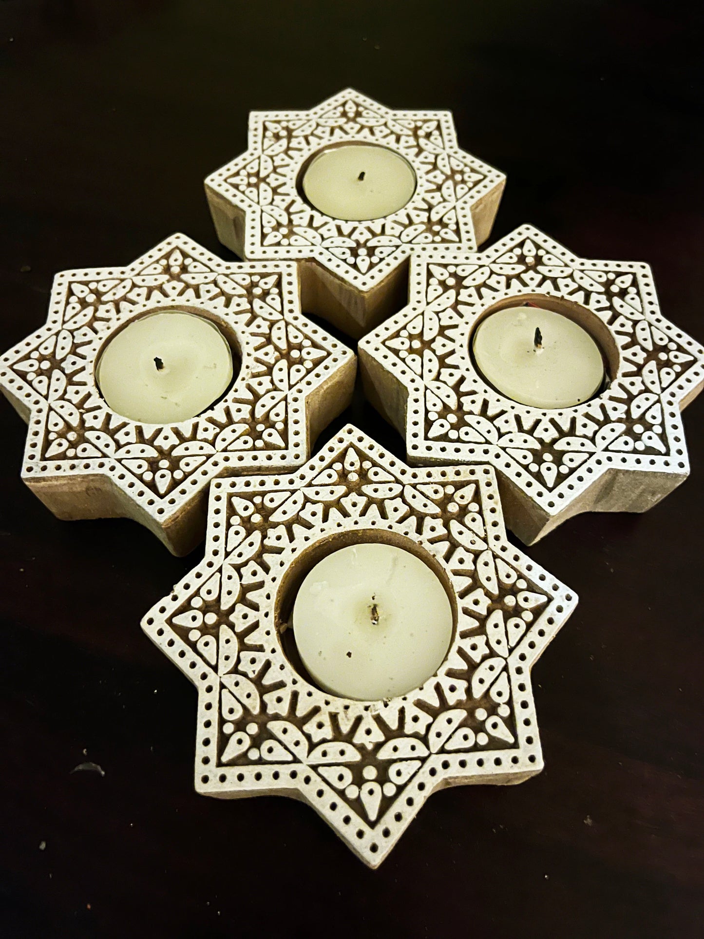 Handcrafted Wooden Diya - Star Design (Set of 2)