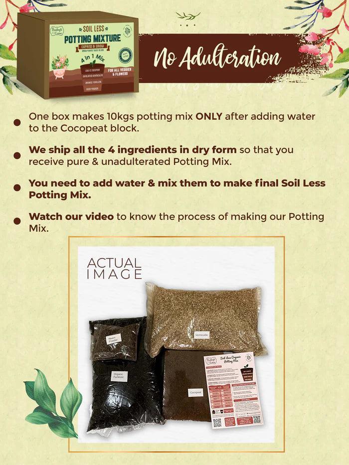 4 in 1 Soil less Potting Mix with Cocopeat, Vermiculite, Neem Powder & Fertilizer