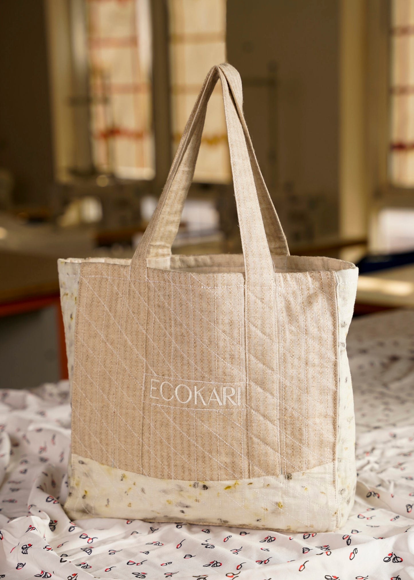 Eco Tote Printed Bag | Beige & White