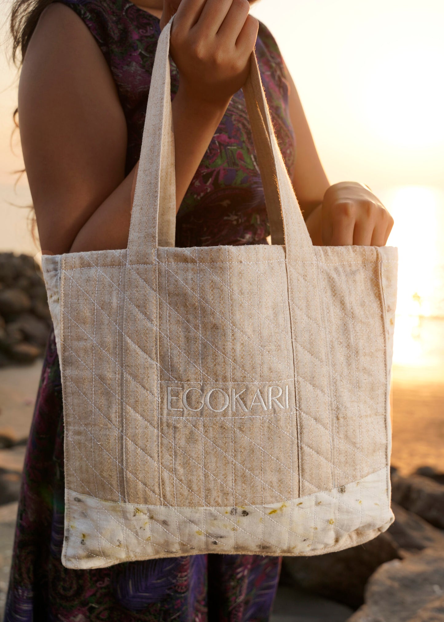 Eco Tote Printed Bag | Beige & White