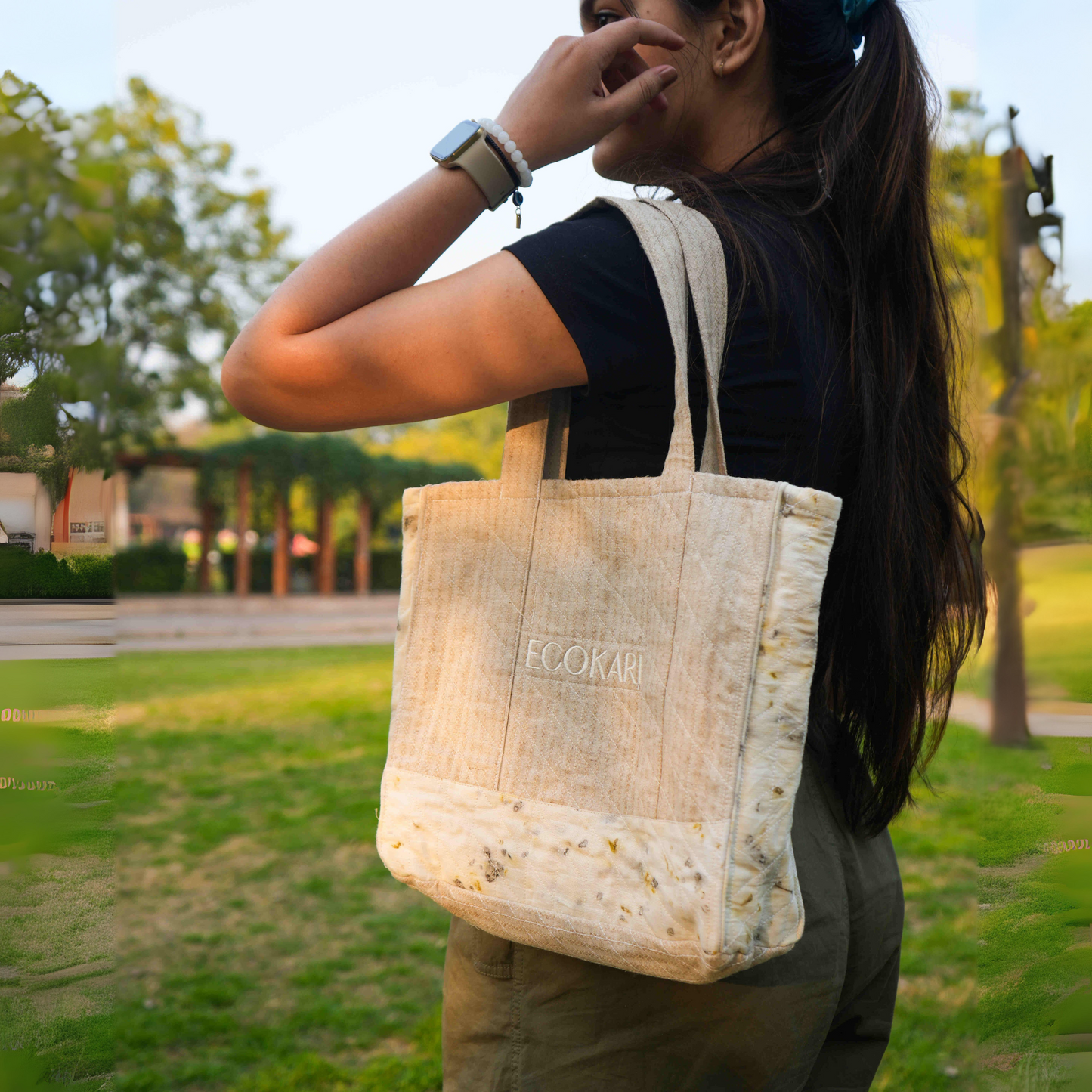 Eco Tote Printed Bag | Beige & White