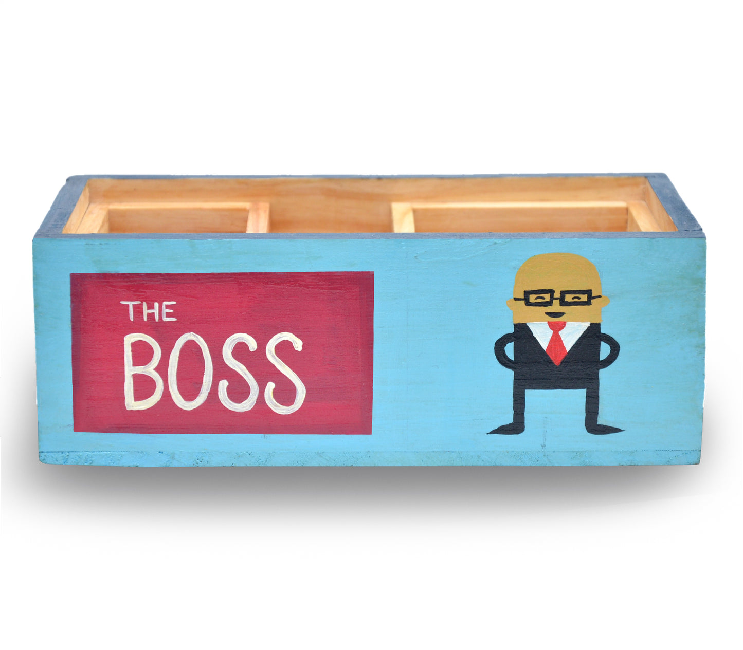 "Boss at Work" Hand Painted Wooden Desk Organizer