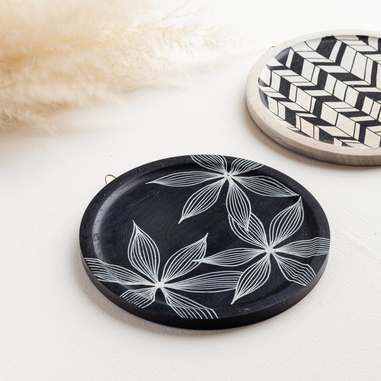 Daksh Wall Plates Decor Hanging for Home | Hand Painted Solid Wood Round Plates | Set of 2