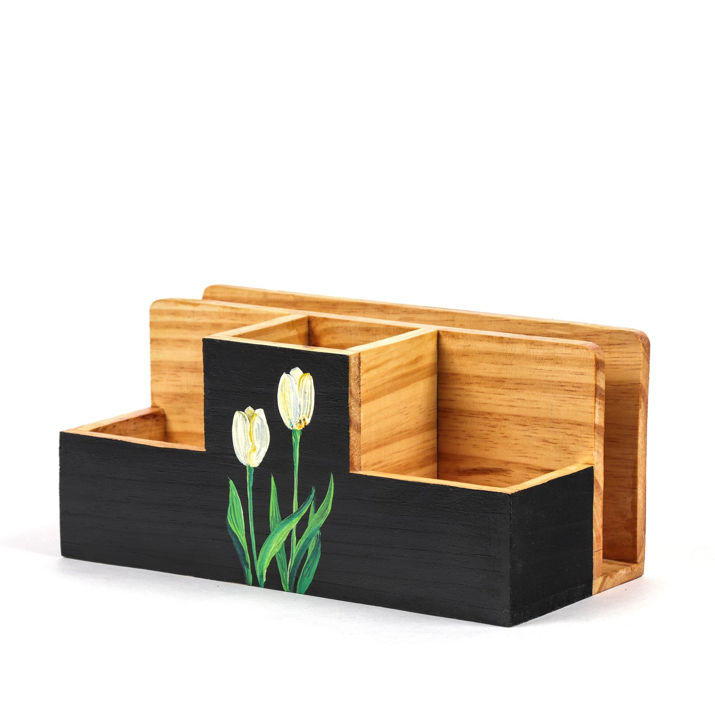 Unblended Petals - Large Size 4 Compartment Petal deign Wooden Desk Organizer