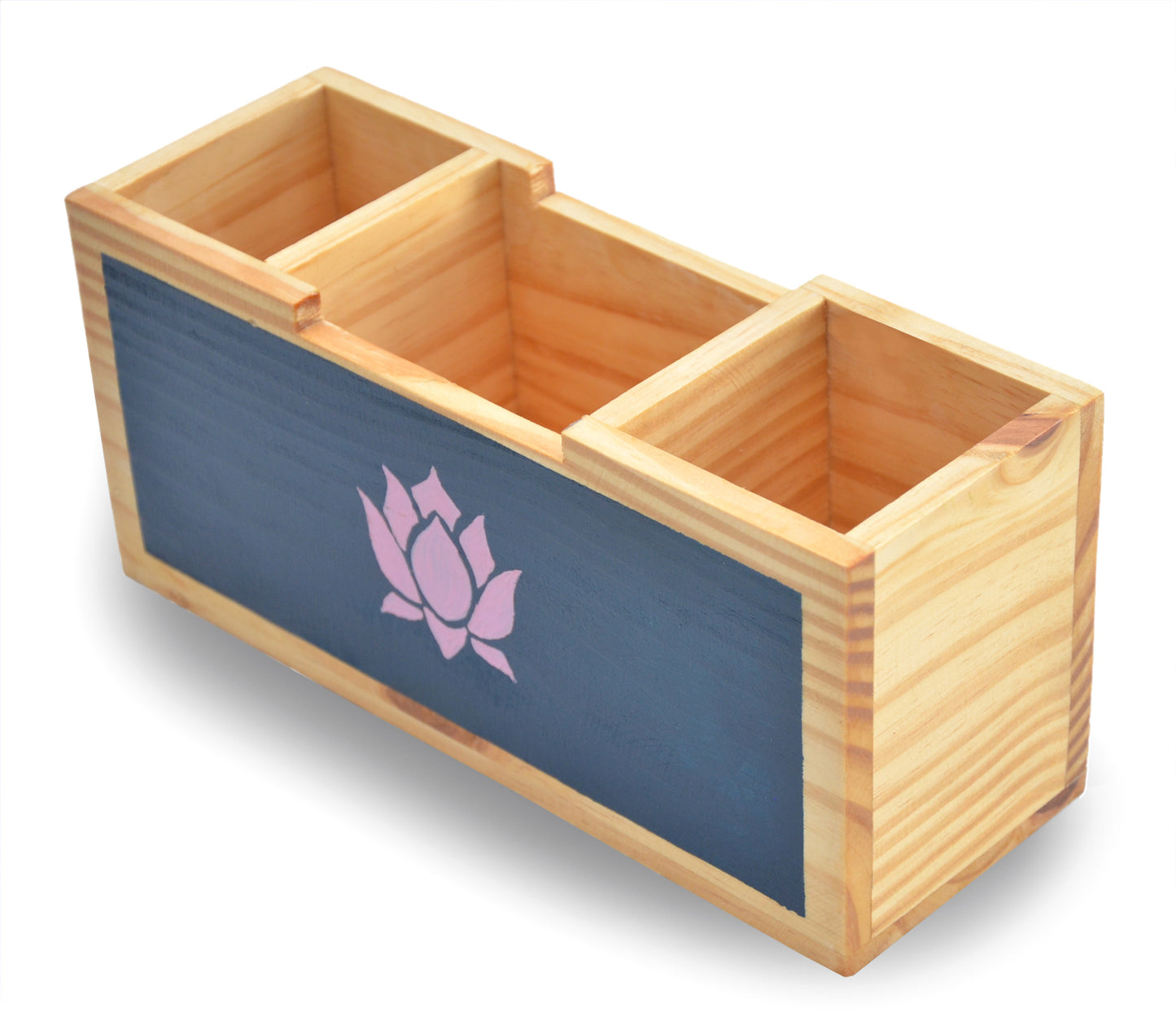 Blooming Lotus Hand Painted Wooden Desk Organizer