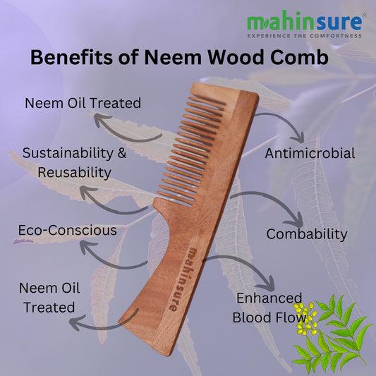 Neem Wood Comb with Handle (Pack of 2)