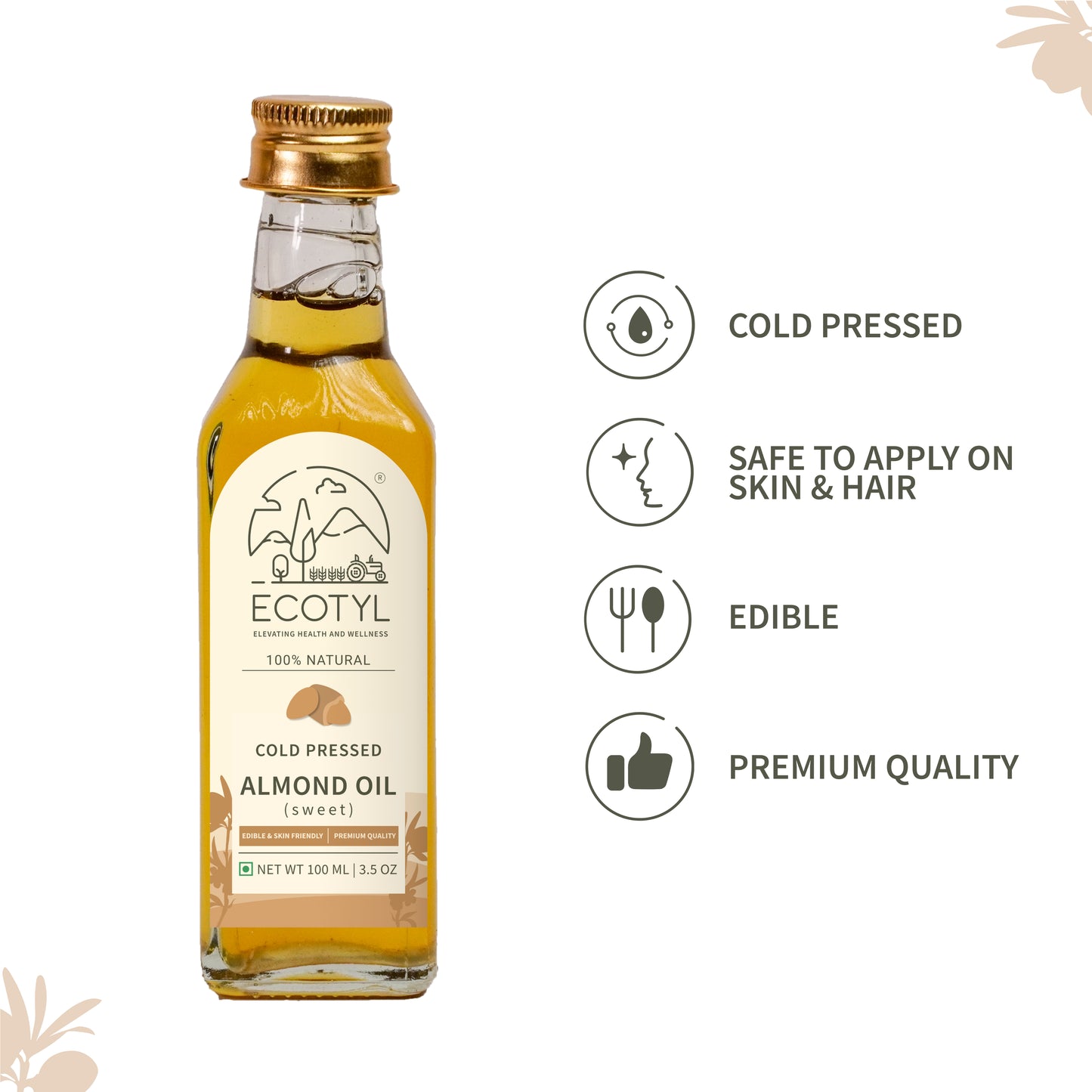 Cold Pressed Almond Oil - Sweet | For Haircare & Skincare | 100ml