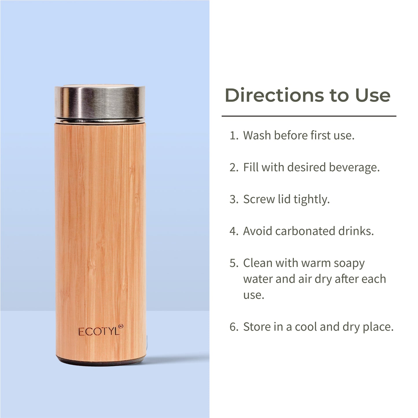 Bamboo Stainless Steel Insulated Flask With Strainer | Water Bottle| 450 ml