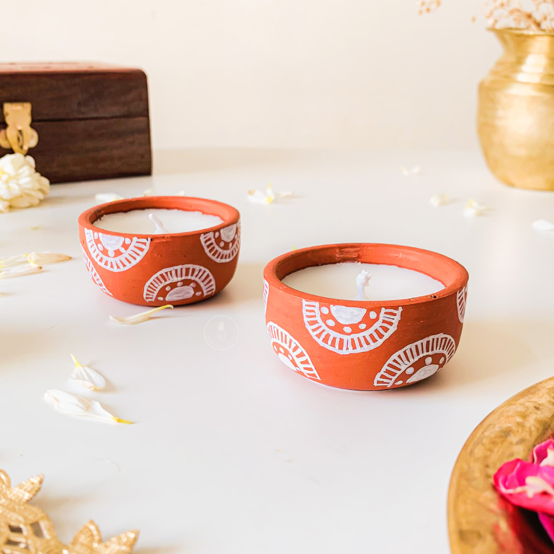 Hand Painted Terracotta Soy Wax Mini Candles - Rainbow