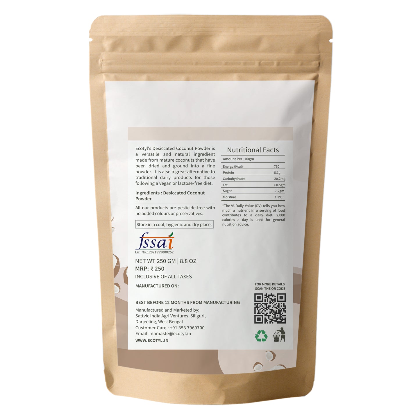 Desiccated Coconut Powder | Unsweetened | 250g