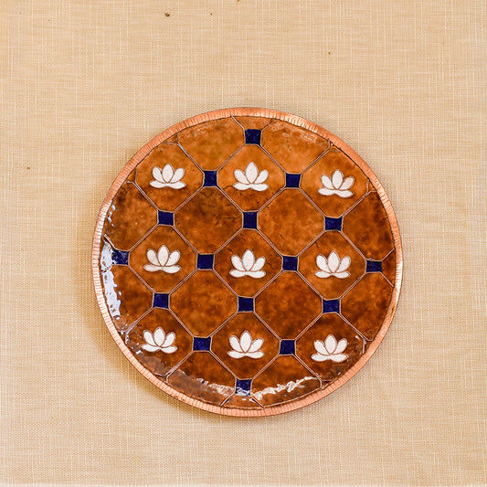 Copper Enamel Wall Plate " Brown Lotus in a Jali "