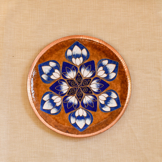 Copper Enamel Wall Plate "Blue Lotus in the Petal "