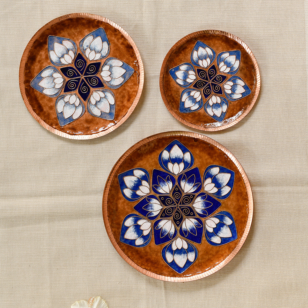 Copper Enamel Wall Plate "Blue Lotus in the Petal "