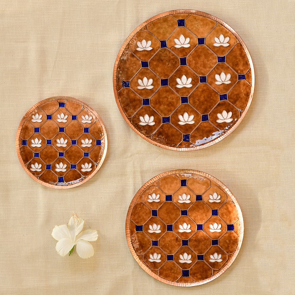 Copper Enamel Wall Plate " Brown Lotus in a Jali "