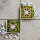 Rangoli Square Tealight Holder : Set of 2 (Parrot Green)