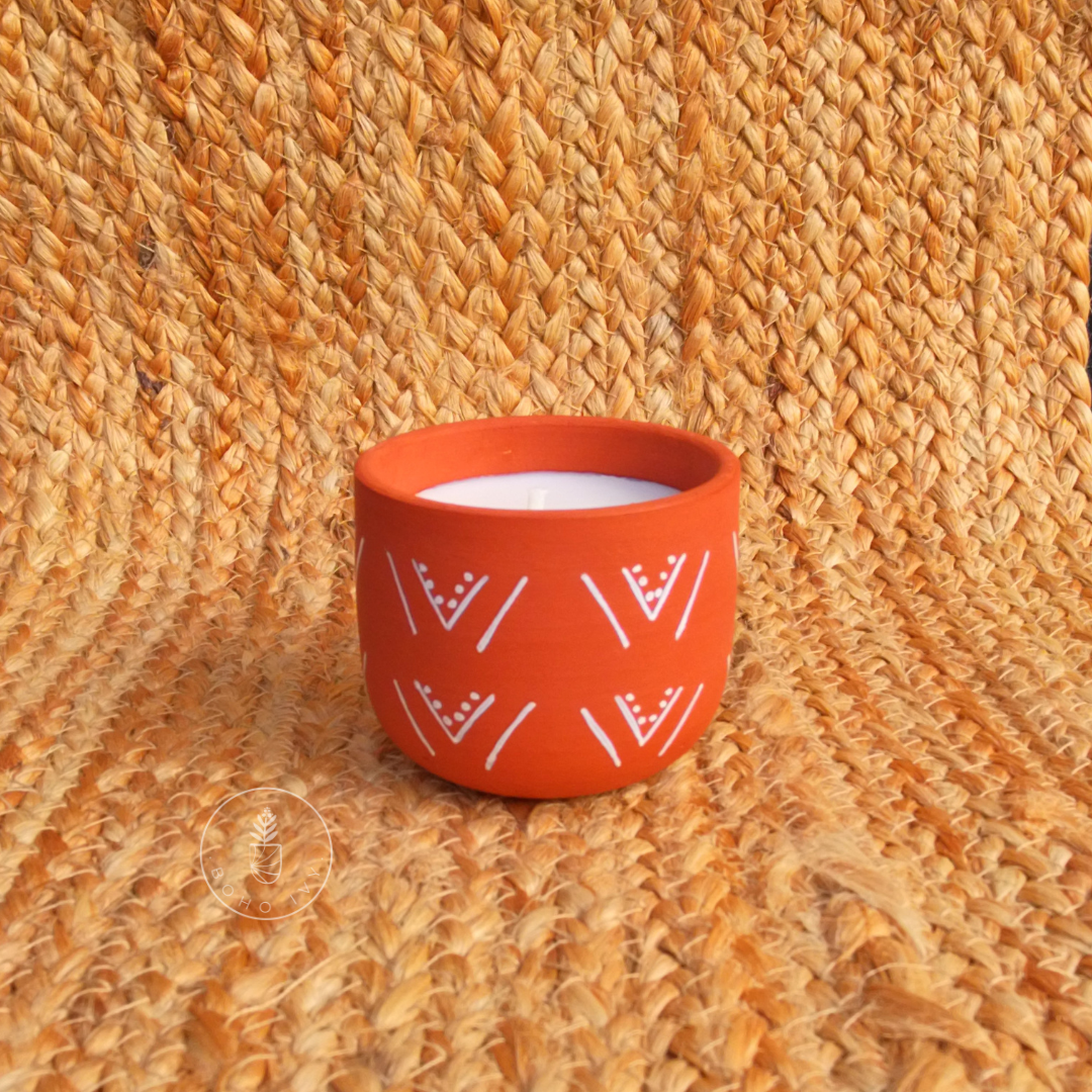 Hand painted Terracotta Soy wax candle- Forest