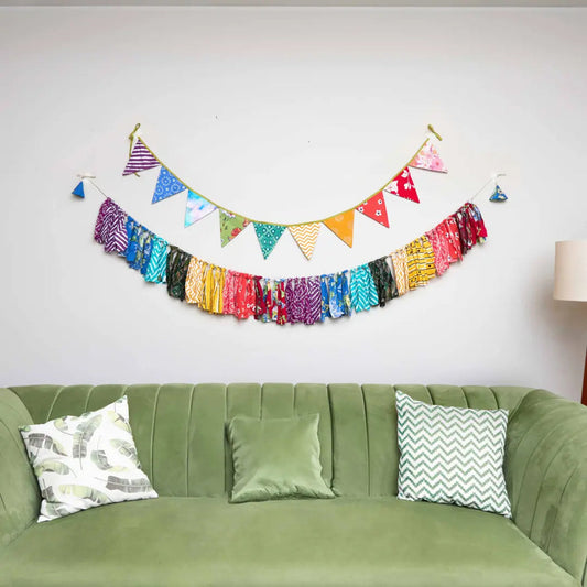 Party Streamer Combo - Rainbow Banner Bunting + Rainbow Fringe Streamer Garland (Pack of 2)