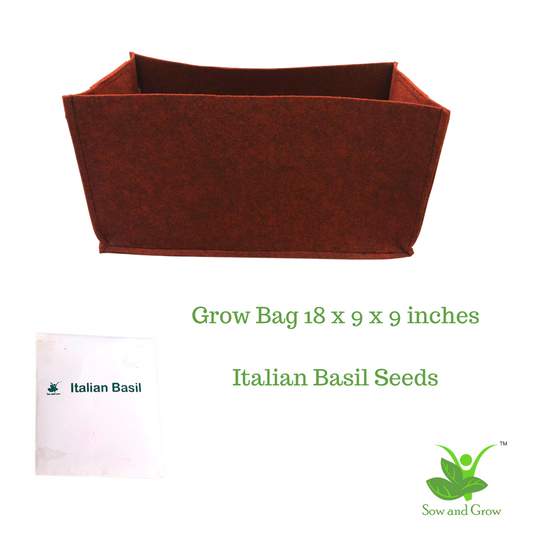 Large Rectangle Grow Bag and Italian Basil Seeds Grow it Yourself Herb Kit