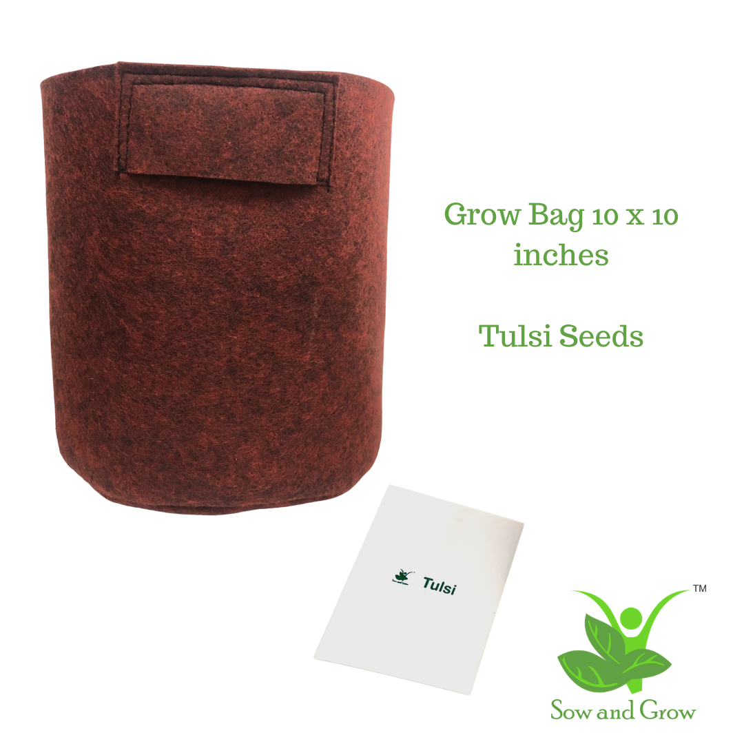 10X10 Inches Round Grow Bag and Tulsi Seeds Grow it Yourself Kit