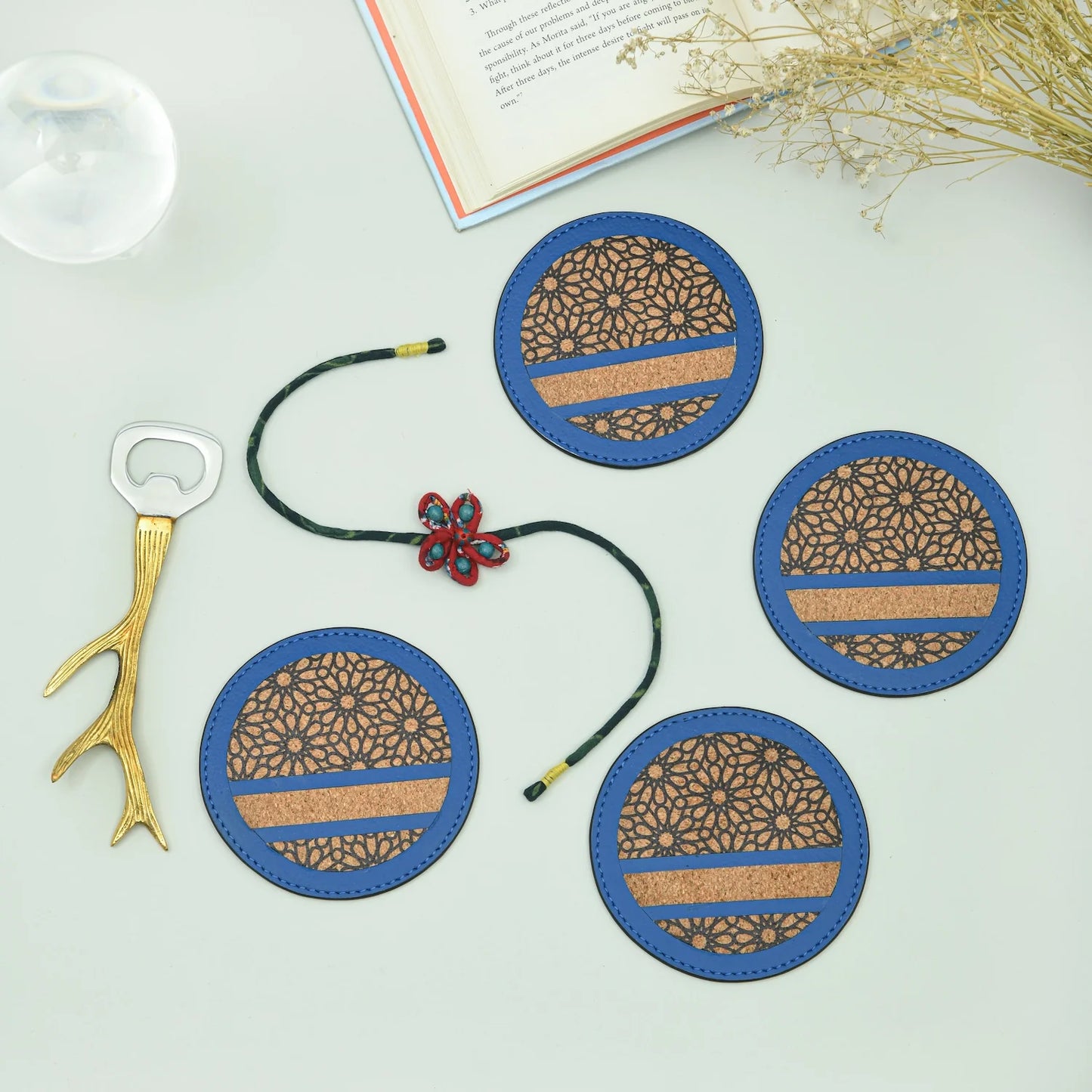 Hostess Hamper | Vegan Leather Coasters with Brass Bottle Opener