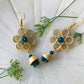 Handcrafted Bamboo Flower Jhumki Earrings (Blue)