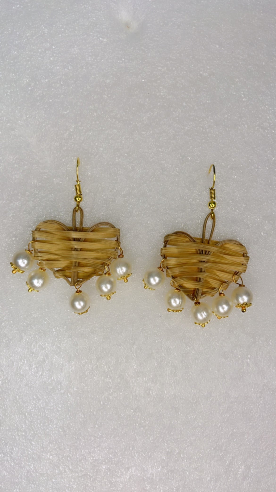 Handcrafted Bamboo Heart Shaped Pearl Earrings