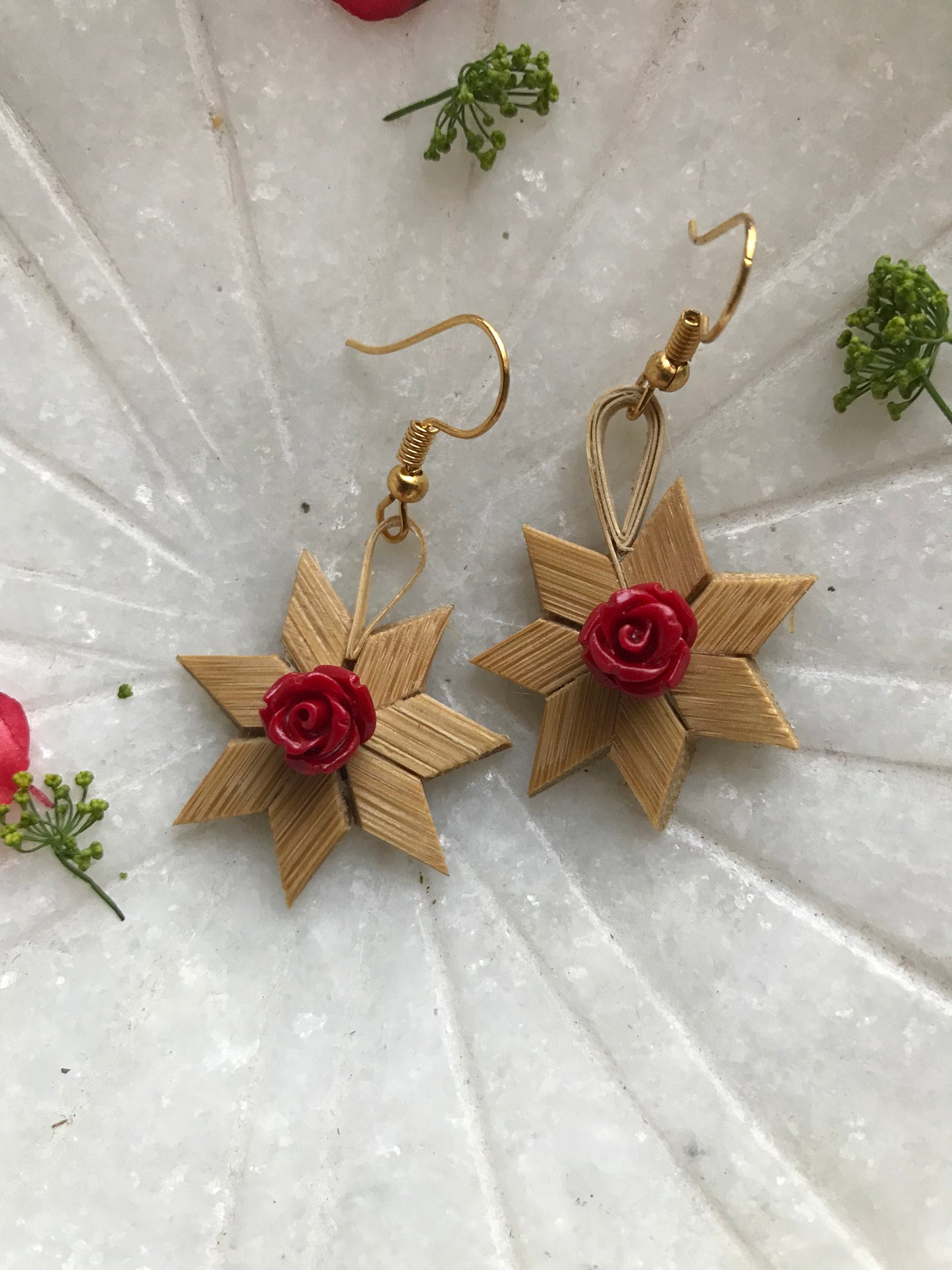 Handcrafted Bamboo Star Flower Earrings