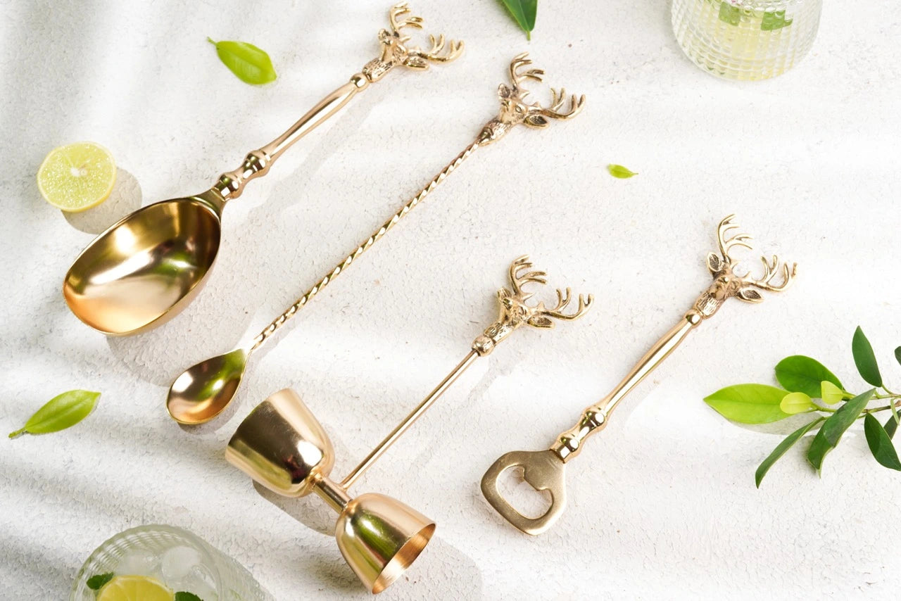 Saarang Bar Set | Lead-free Brass | Set of 4 | Gifting