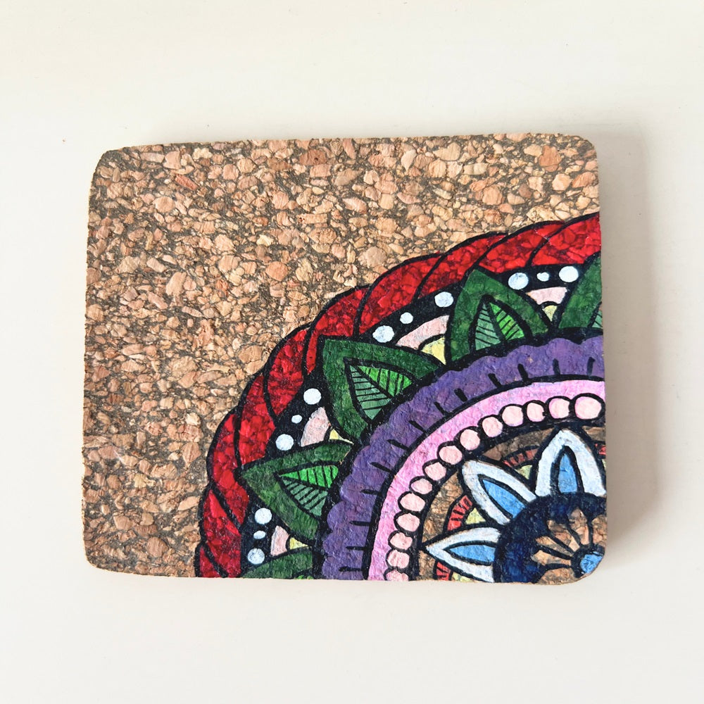Hand Painted Cork Coasters- Multi Colour Design (Set Of 4)