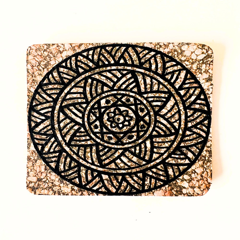 Hand Painted Cork Coasters - Black Colour Design (Set Of 4)
