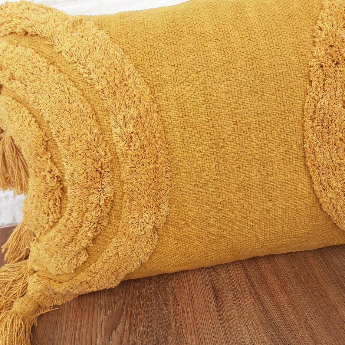 Mustard Yellow Tufted Boho Textured Cotton Cushion Cover