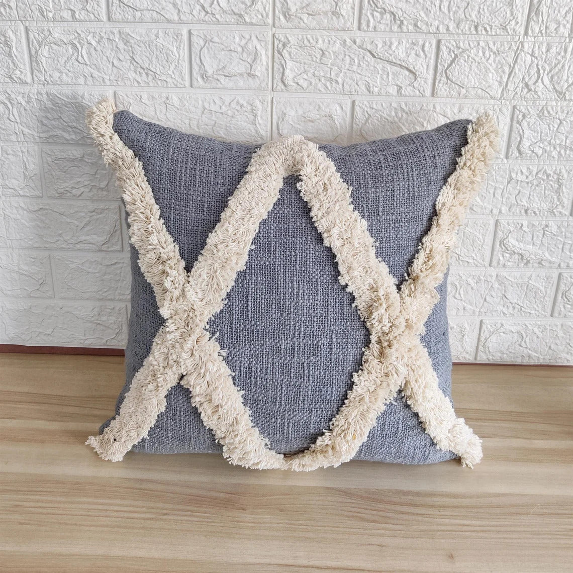 Grey & Ivory Handtufted Cotton Cushion Cover